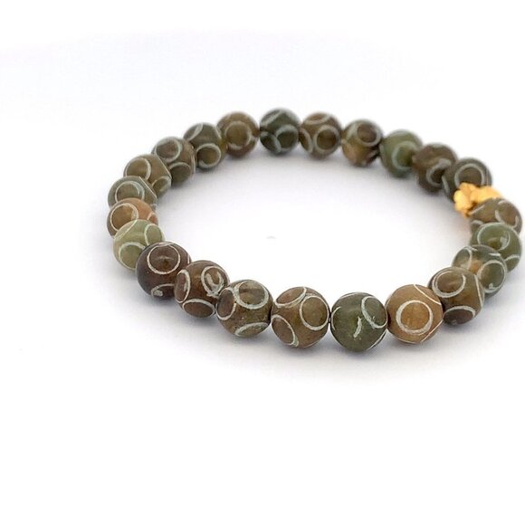 24K Gold Money Bag Lucky Charm Bracelet Gemstones Brown Multicolor Carved Jade - Picture 6 of 8